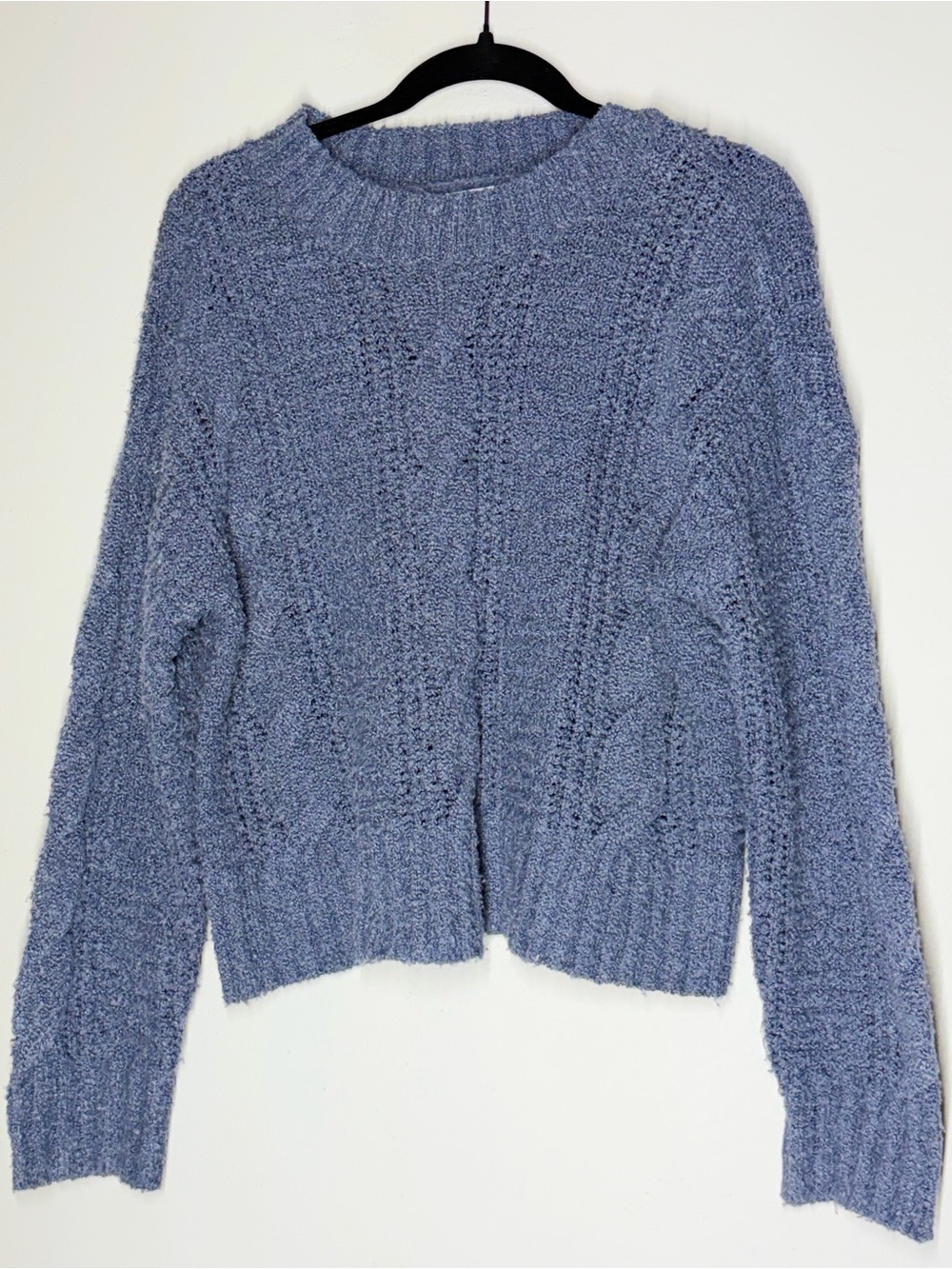 Pink Rose Dusty Blue Textured Crewneck Sweater
